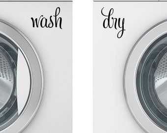 wash and dry decal combo, washer dryer vinyl decal, dishwasher sticker label, stylish laundry room wall decal, mud room vinyl graphic letter