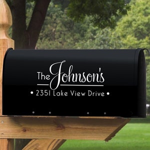 May include: Black mailbox with white lettering that reads "The Johnson's 2351 Lake View Drive".