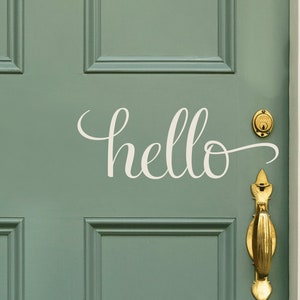Hello door decal front door greeting, hello sticker, welcome to our home door decor, stylish house door vinyl quote, door vinyl letters