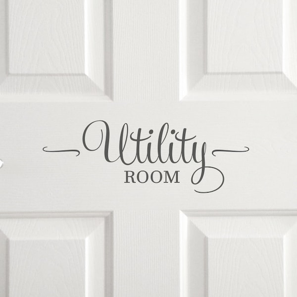 Utility room door decal, storage room vinyl decal, home decor sticker quote, stylish laundry room wall decal, mud room vinyl graphic letters