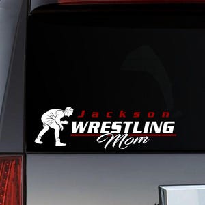 Personalized wrestling mom decal, car wrestling sticker with childs name, custom kids sports vinyl, high school wrestler window graphic