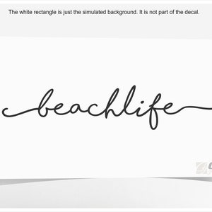 May include: Black cursive text that reads "beachlife" on a white background. The text is in a flowing script style, with the letters connected. The image is a decal or sticker.