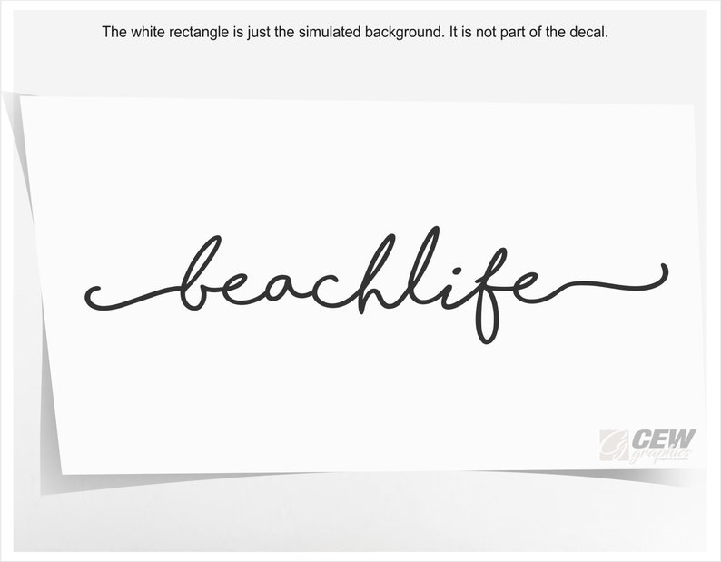 May include: Black cursive text that reads "beachlife" on a white background. The text is in a flowing script style, with the letters connected. The image is a decal or sticker.