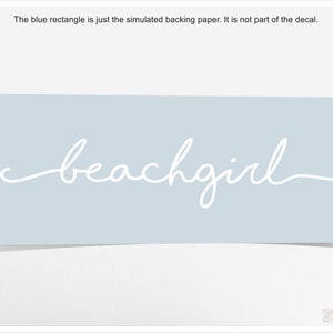 May include: White cursive text on a light blue background that reads "beachgirl".