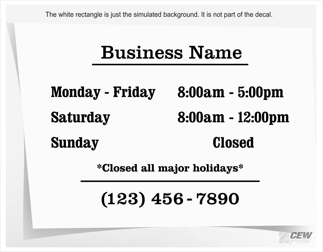 Shop Operating Hours Store Hours Decal With Company Name, Business Hours of Operation ...