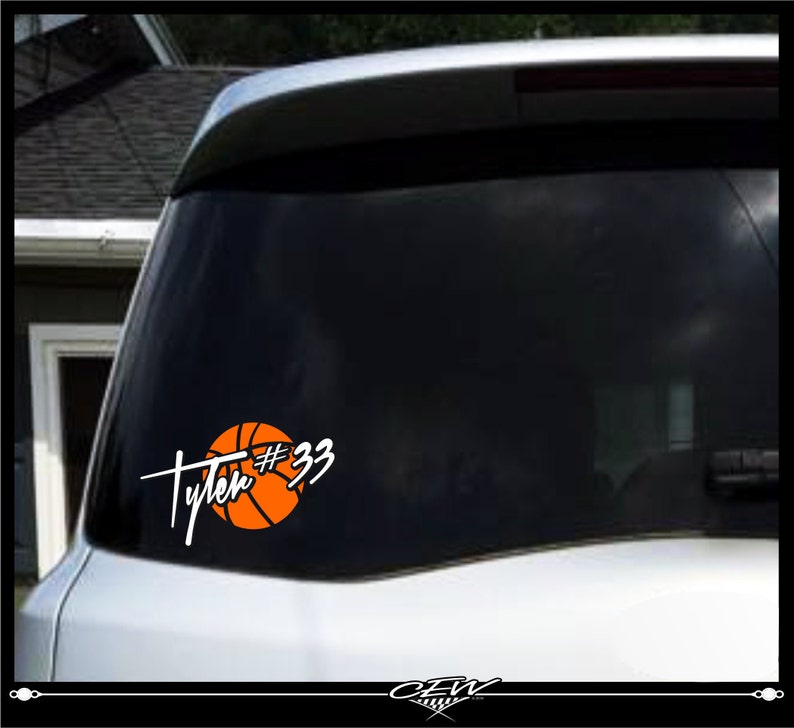 basketball decal, sports decal, car vinyls, window vinyl decal/sticker/graphic basketball decal with childs name and number computer cut image 1