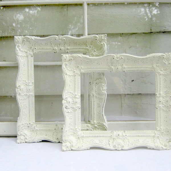 Antiguo marco ornamentado Set - Shabby Chic - blanco antiguo - decoración para el hogar - decoración Shabby - Open marcos marcos recargados - decoración de la boda-