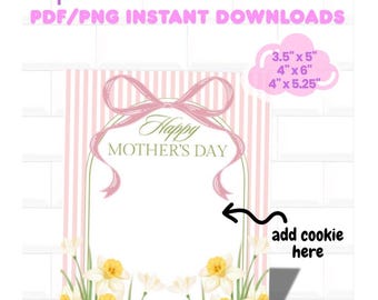 Tarjeta imprimible para el Día de la Madre con diseño de galletas, flores y lazo.