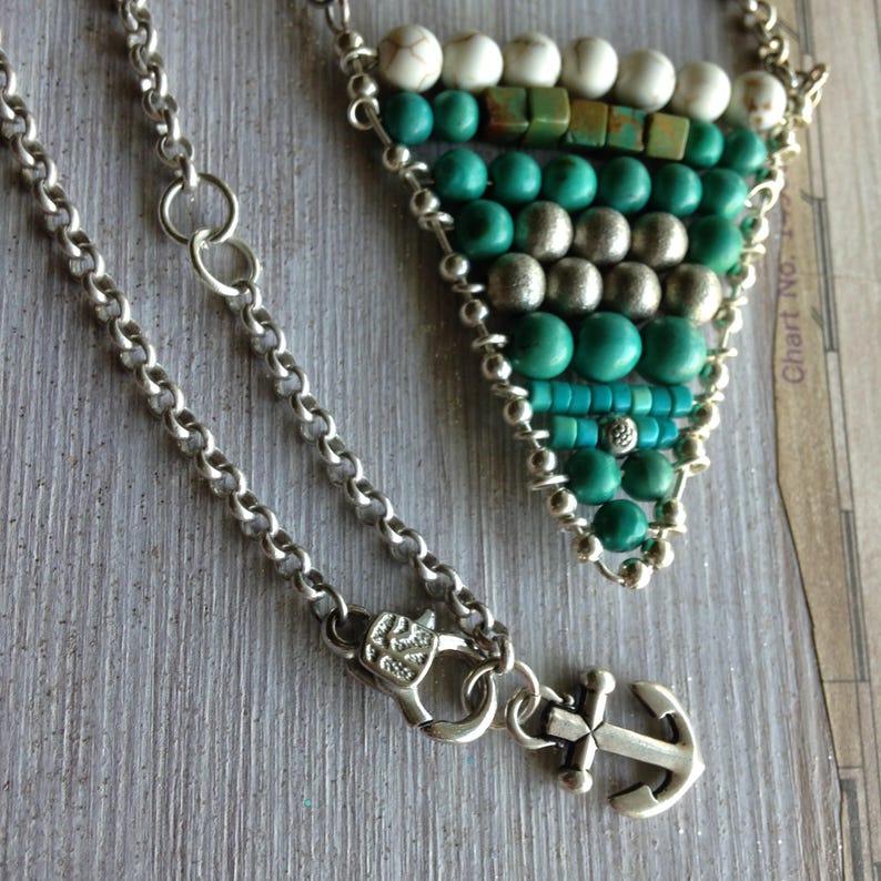 Turquoise Necklace Anchor charm Geometric Necklace November image 0