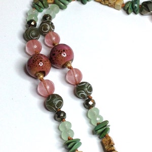 Leather Feather, Hand-Knotted Necklace, New Tribal Style, Natural Turquoise, Natural Materials, and Pink Quartz. image 5