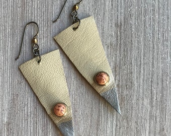 Geometric Leather Earrings with Hypoallergenic Ear Wires