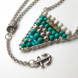 Genuine Turquoise, Chevron, Nautical Necklace, Anchor charm, Geometric Necklace, November birthday
