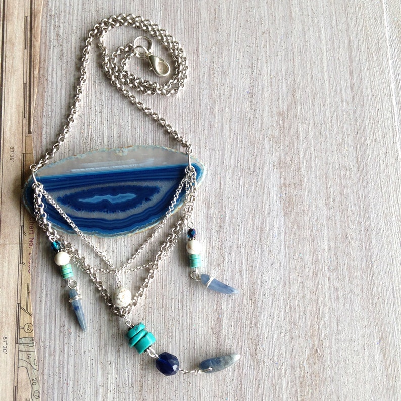 Blue Agate Necklace New Native Tribal Style Turquoise image 0