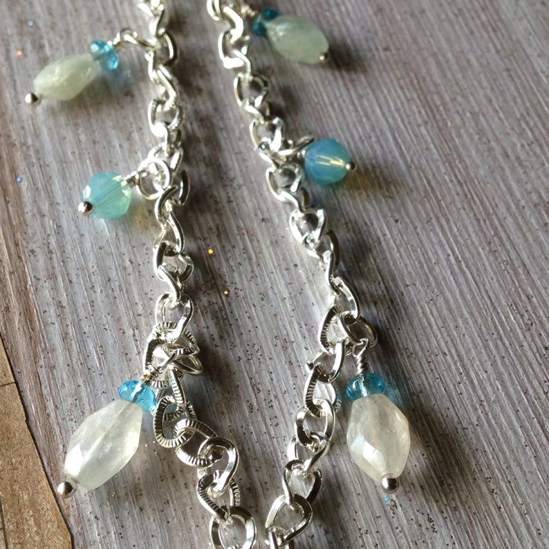 Nautical Necklace With Blue Beads Milky Aquamarine Big - Etsy