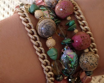 Abalone Bracelet: Hand-Knotted Turquoise, Citrine & 14K Gold Beads