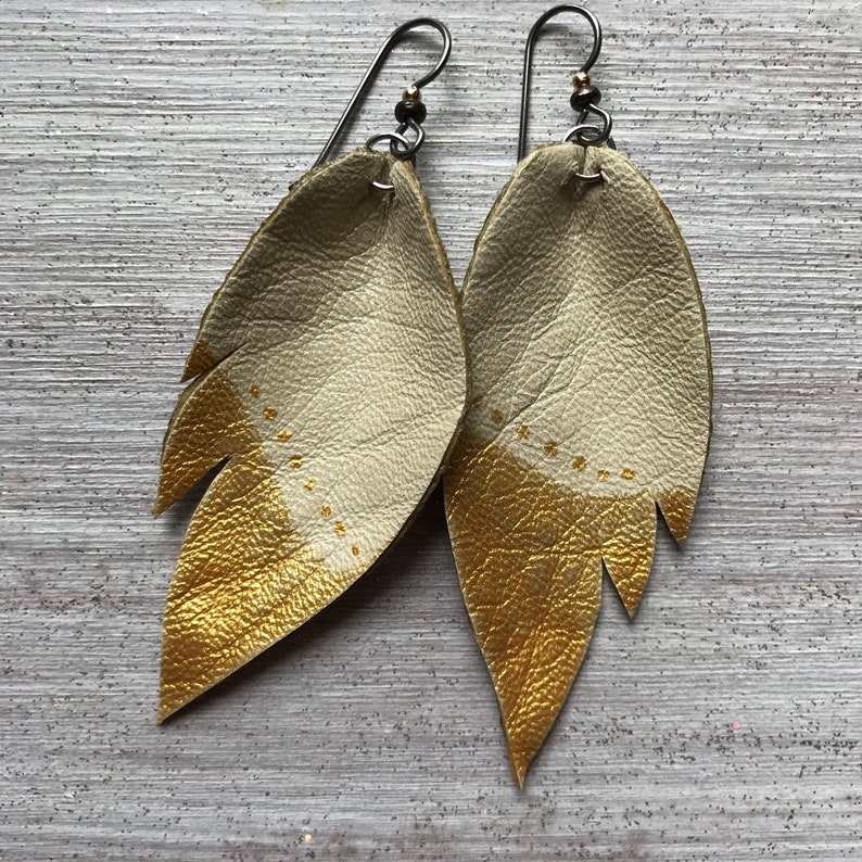 Leather earrings HYPOALLERGENIC french earwire feather image 0