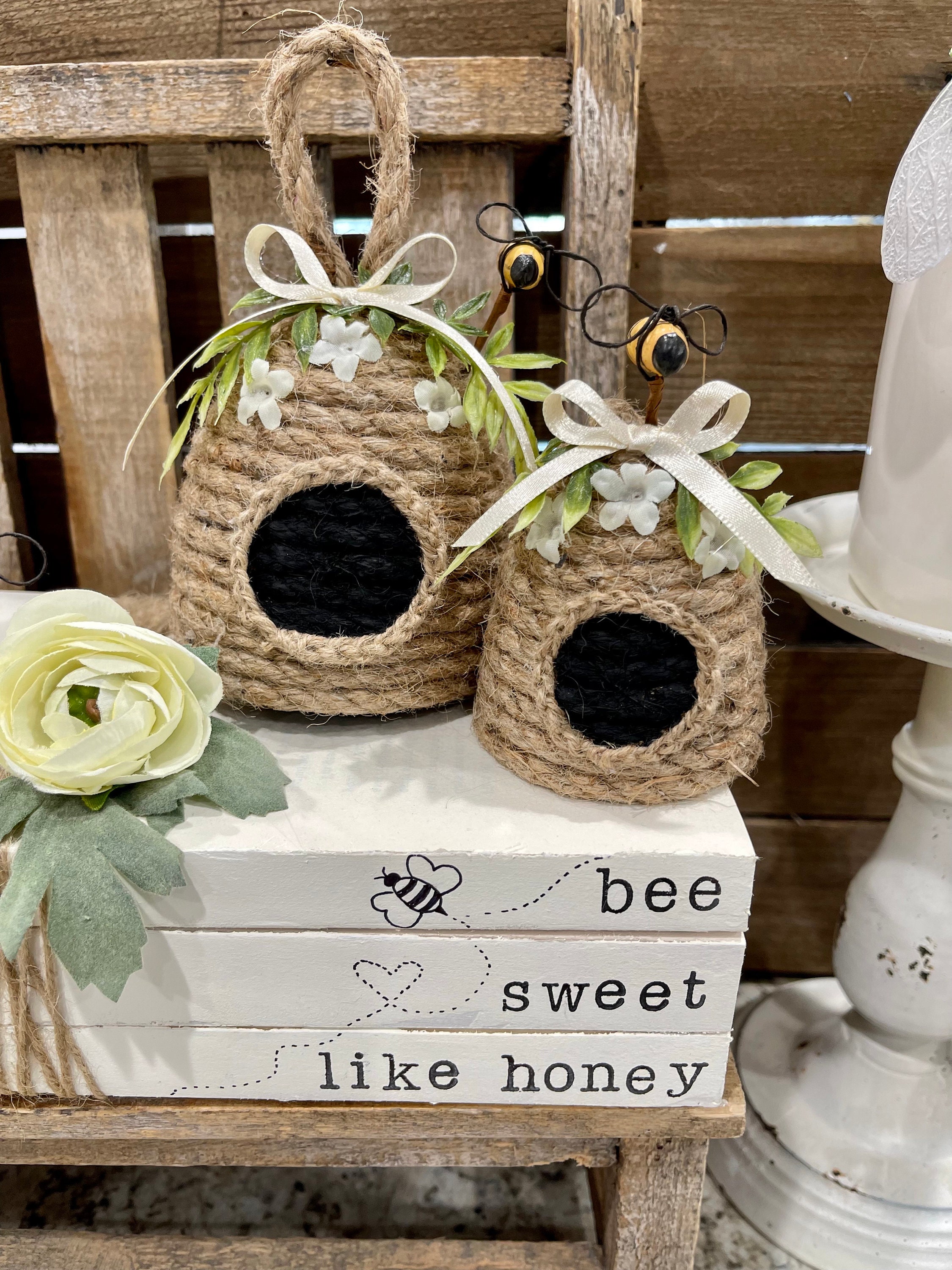 Bee Hive, Bee Skep, Honey Bee Decor, Bee Tiered Tray Decor, Spring Tiered  Tray, Rae Dunn Accessories, Small Grapevine Bee Hive, Summer Decor 