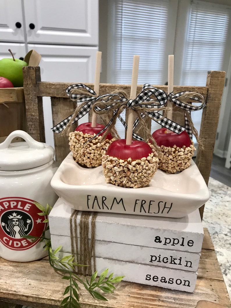 Ready to Ship Set of 3 MINI Red Caramel Apples With Faux Etsy