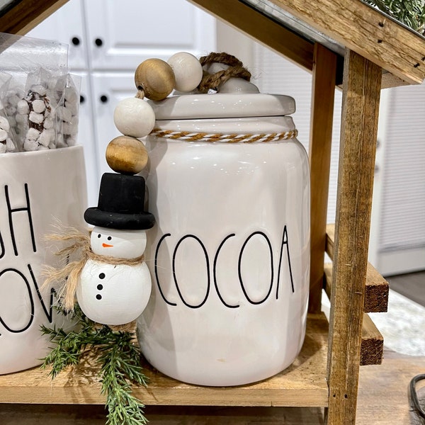 Neutral snowman mini wood bead garland