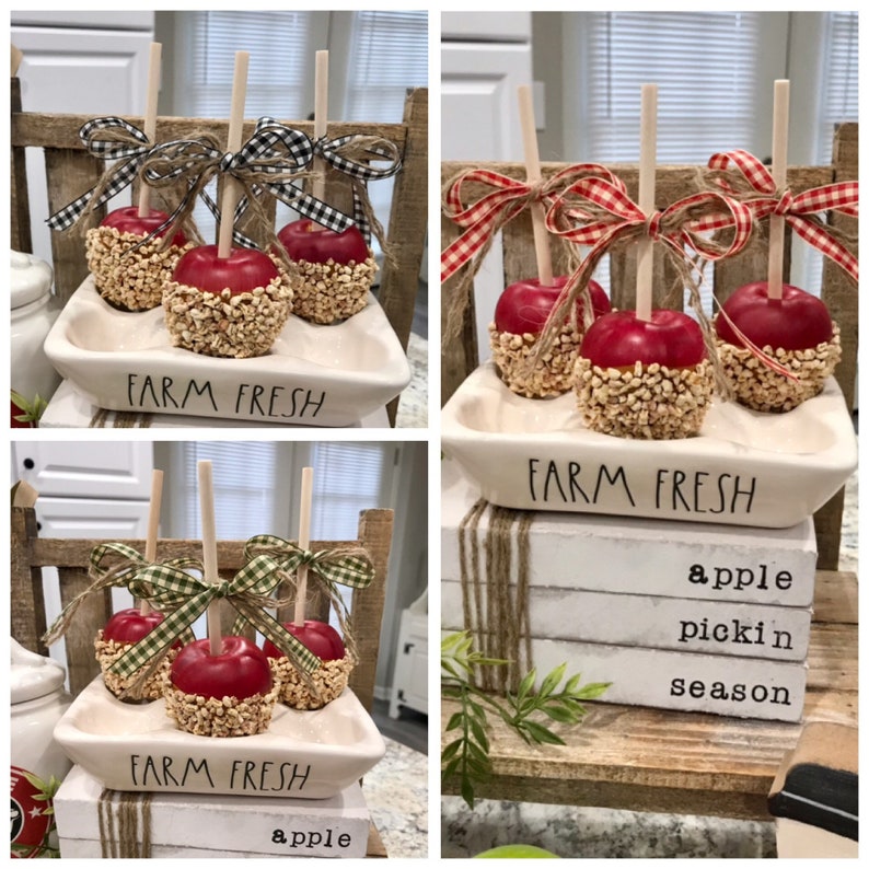 Ready to Ship Set of 3 MINI Red Caramel Apples With Faux Etsy