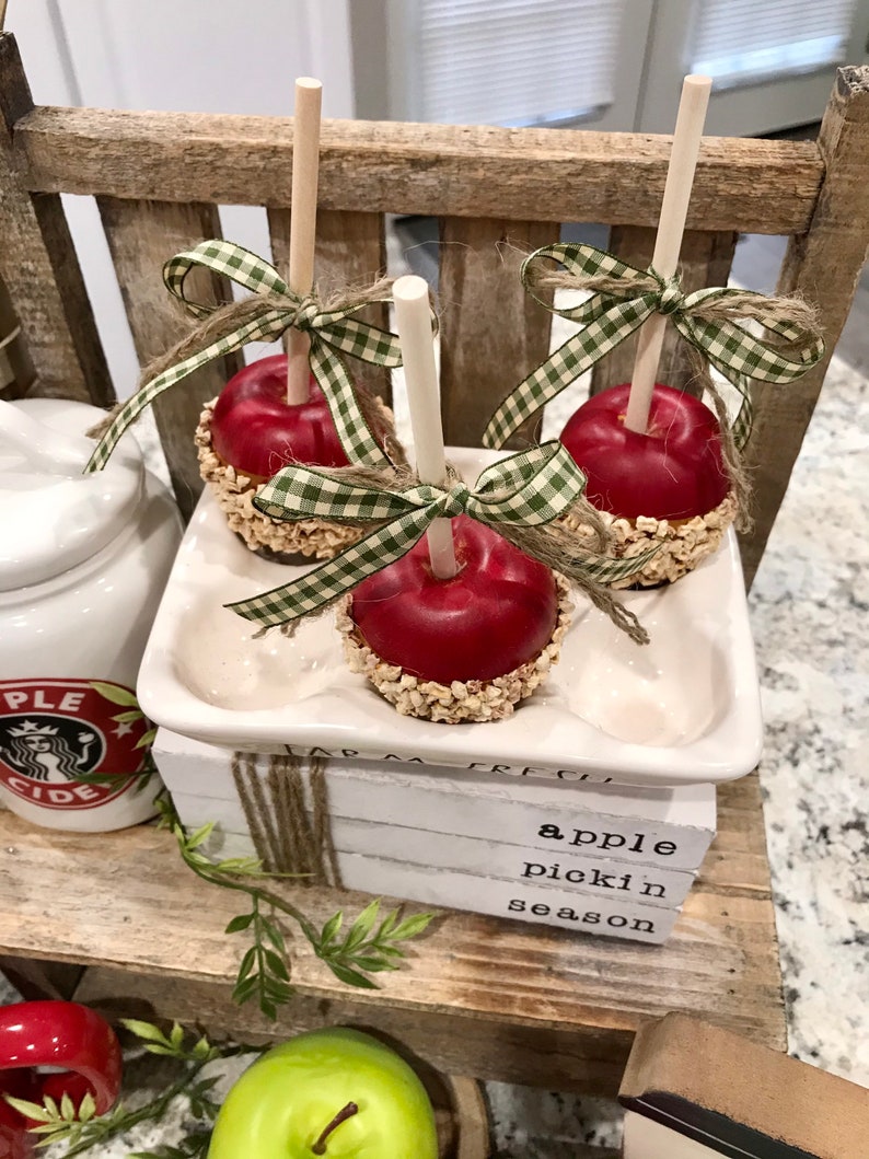 Ready to Ship Set of 3 MINI Red Caramel Apples With Faux Etsy