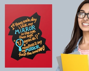 1st Thing Each Day... Paper Poster offers Self-Deprecating Humor 4 Anyone Who can Laugh at Themselves. Sense of Humor, Poke Fun at Self.