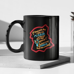 1st Thing Each Day... Black Mug 11oz offers Self-Deprecating Humor 4 Anyone Who can Laugh at Themselves. Sense of Humor, Poke Fun at Self.