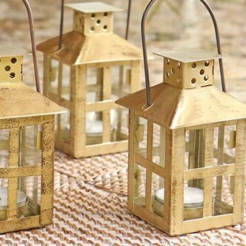 Set of 12 Gold Metal Mini Lanterns Wedding Favor Golden Etsy
