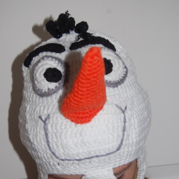 Quick Ship, Ages 5 - 12, Crocheted Olaf inspired Hat with Braids, Frozen, costume, dress up, size 5, 6, 7, 8, 9, 10