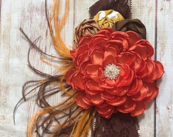 Vintage Flower crown, Autumn, Fall, Orange, Brown, girls, Halloween, Thanksgiving, headband, hair band, ages 3, 4, 5, 6, 7, 8, Vintage
