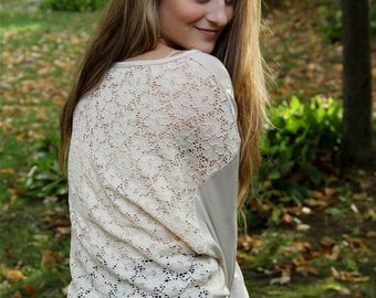 Spring Sale, Clearance, Juniors, Wholesale, Floral Print Elephant top, boho, Dolman Sleeves, Lace Back, Knit, Tshirt, Teen girl, Cream,