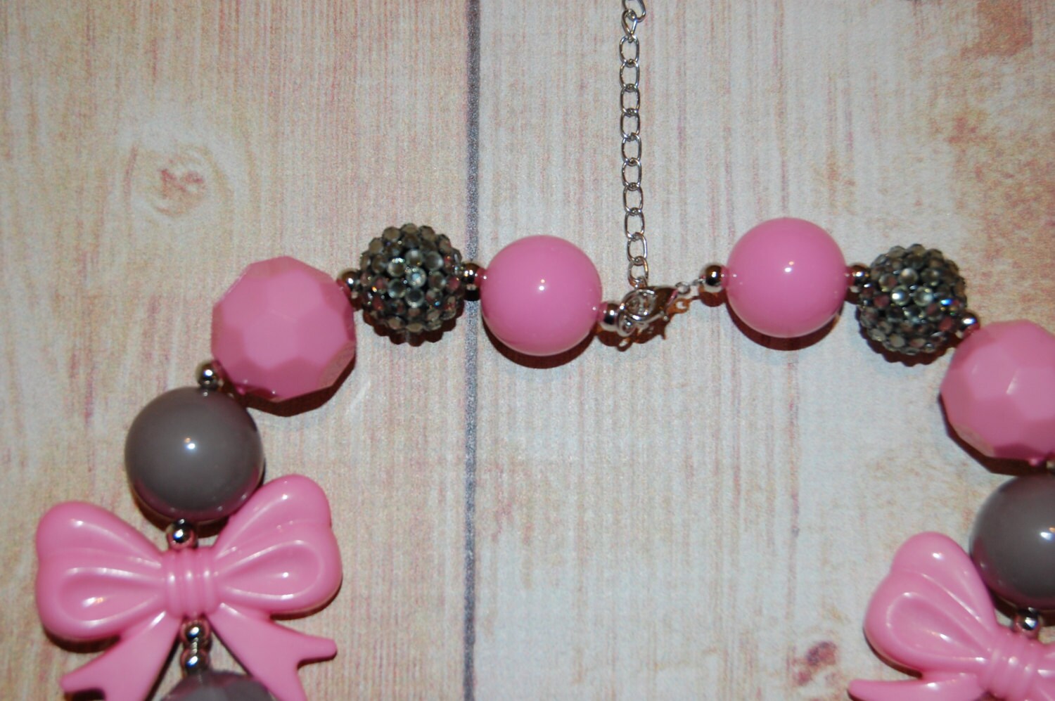 Girls Gumball Bow Necklace Pink Cream Pearl Grey Bubblegum Etsy