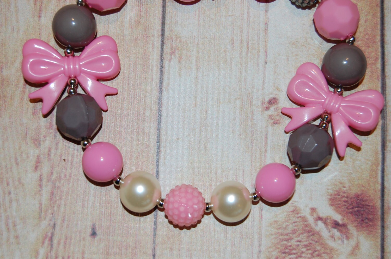 Girls Gumball Bow Necklace Pink Cream Pearl Grey Bubblegum Etsy
