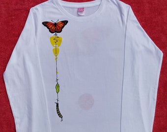 Women's Crew Neck Long-sleeve Monarch Butterfly T-shirt