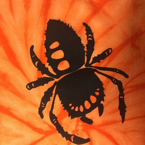 Unisex Creepy Black Spiders on Long-sleeve Orange Tie-Dye T-Shirt image 6