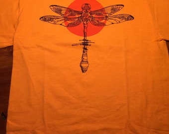 Unisex style Dragonfly T-shirt in Kiwi, Gray, Purple, Teal and Tangerine