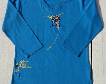 Women's 3/4 Length Sleeve Hummingbird Tee-Shirt
