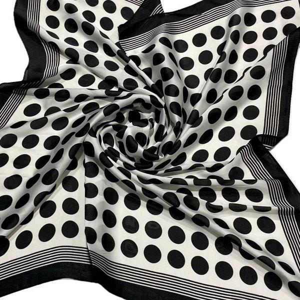 The Classic Polka Dot - Points noirs ou blancs - Écharpe de cou de tête en mélange de soie - Foulard/Écharpe turban/Enveloppement de tête - Bandana soyeux