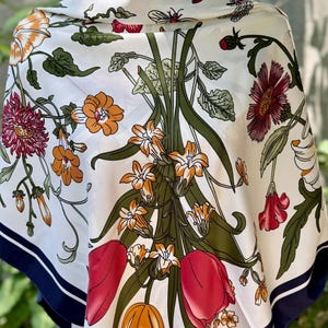 Timeless Extra Large Floral Silk Scarf: Timeless Rose Print Shawl, 51" Square