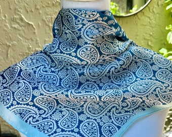 4N1 Polka Dot Paisley Navy Blue or Blue - Silk Blend Head Neck Scarf - Silk Blend Scarf /Neckerchief/Turban Scarf/Head Wrap - Silky Bandana