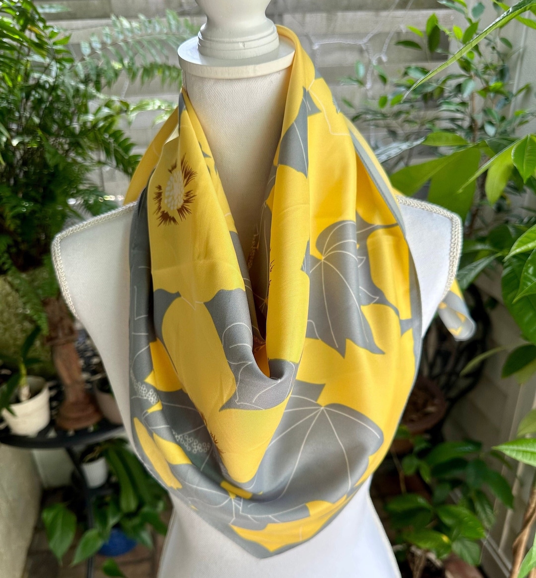 Yellow Floral Silk Blend Scarf: Summer Bloom Neckerchief (37x37) - Etsy