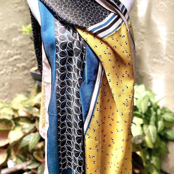 Sunset Sky Scarf: Muted Yellow & Blue Cotton Blend Wrap