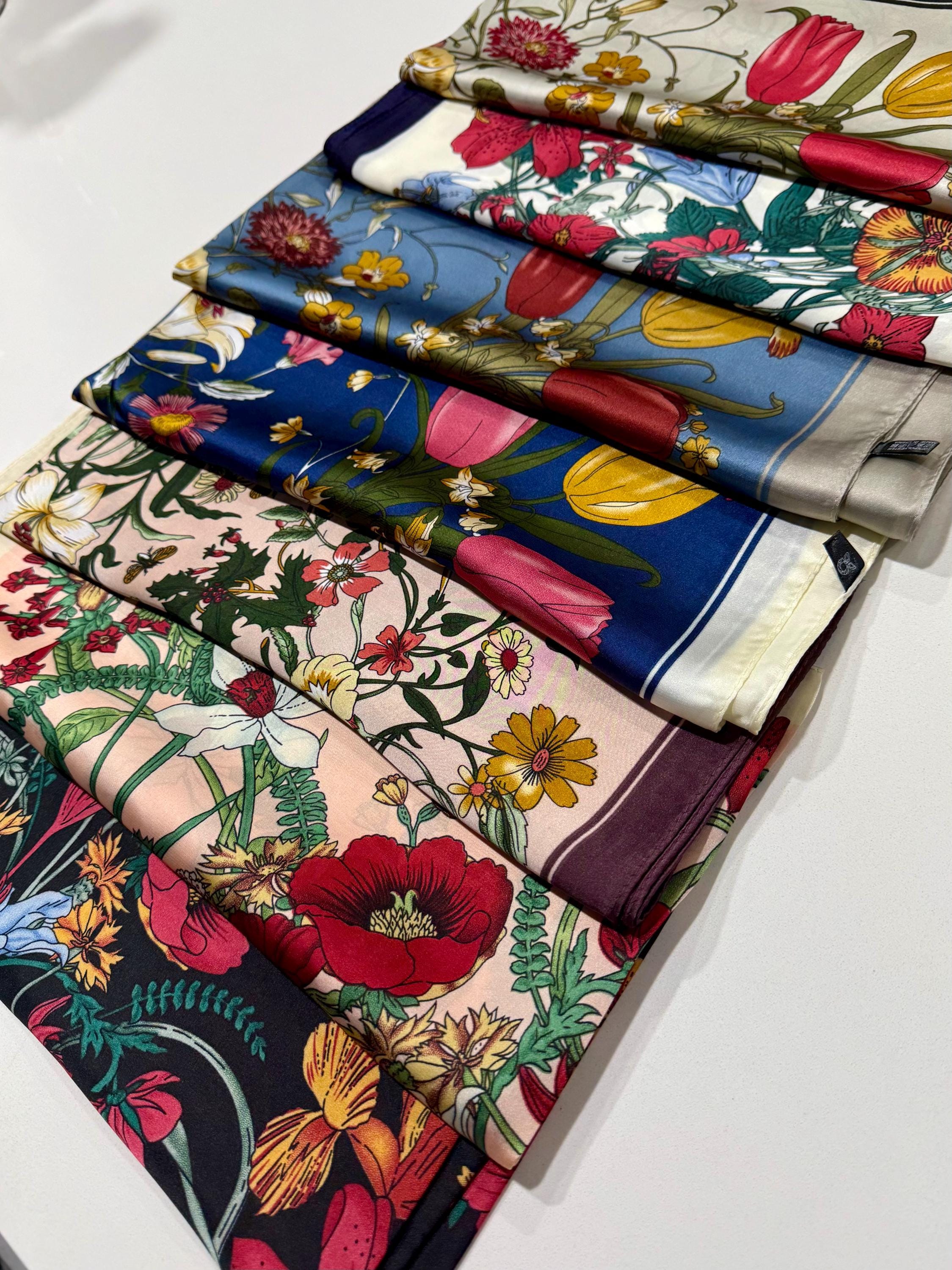 COLORFUL TIMELESS FLORAL Square Scarves Silk Blend Head Neck Scarf Turban/Neckerchief Rose Background Floral Turban Scarf Bag