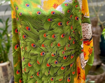 Puqui's Peacock  - Large Satin Square Scarves/Silky Hair Scarf/Turban Scarf/Neck/Braid Scarf/Hair Cover/Wrap/Head Scarf/35" x 35"