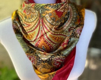Pañuelos cuadrados grandes con estampado retro de cachemira carmesí: pieza tipo bandana para la cabeza y los hombros
