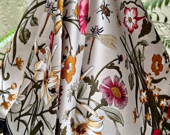 TIMELESS FLORAL - PEWTER - Silk Blend Head Neck Scarf - Silk Blend Scarf /Neckerchief/Turban Scarf/Head Wrap - Silky Bandana