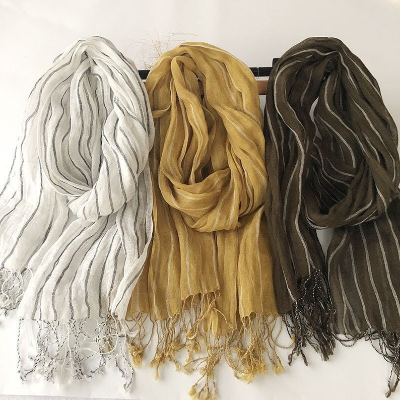 LIGHT THRU LINEN 100% Pure Linen Scarf Extra Long Wrap Unisex Scarf Set of 3(15%off)