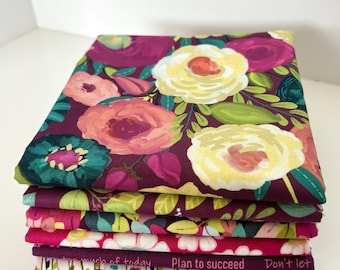 Bundle of seven 1/2 Yard Cuts From My “Fragrant Fields” Fabric Collection For Riley Blake ~maroon  Colorway