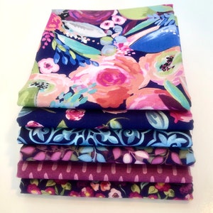 Bundle of six 1/2 yd. Fabric Prints from my Blissful Blooms Cotton Quilting Fabric Collection for Riley Blake/ Navy