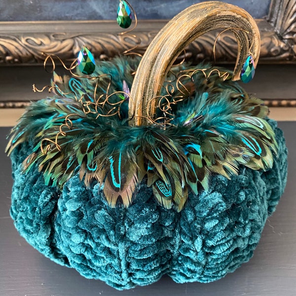 Decorative Teal Blue Crocheted Pumpkin